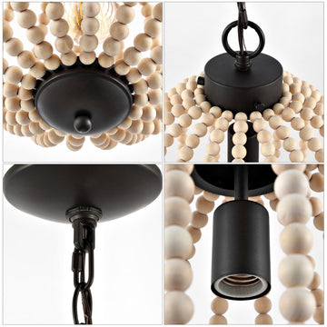Abril 12.5" Rustic Bohemian Iron/Wood Bead LED Pendant - JONATHAN Y